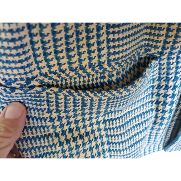 Vtg Ciaosport Ltd. Women’s Teal & Beige Houndstooth Blazer Silk and Cotton Sz 12 - Picture 4 of 12